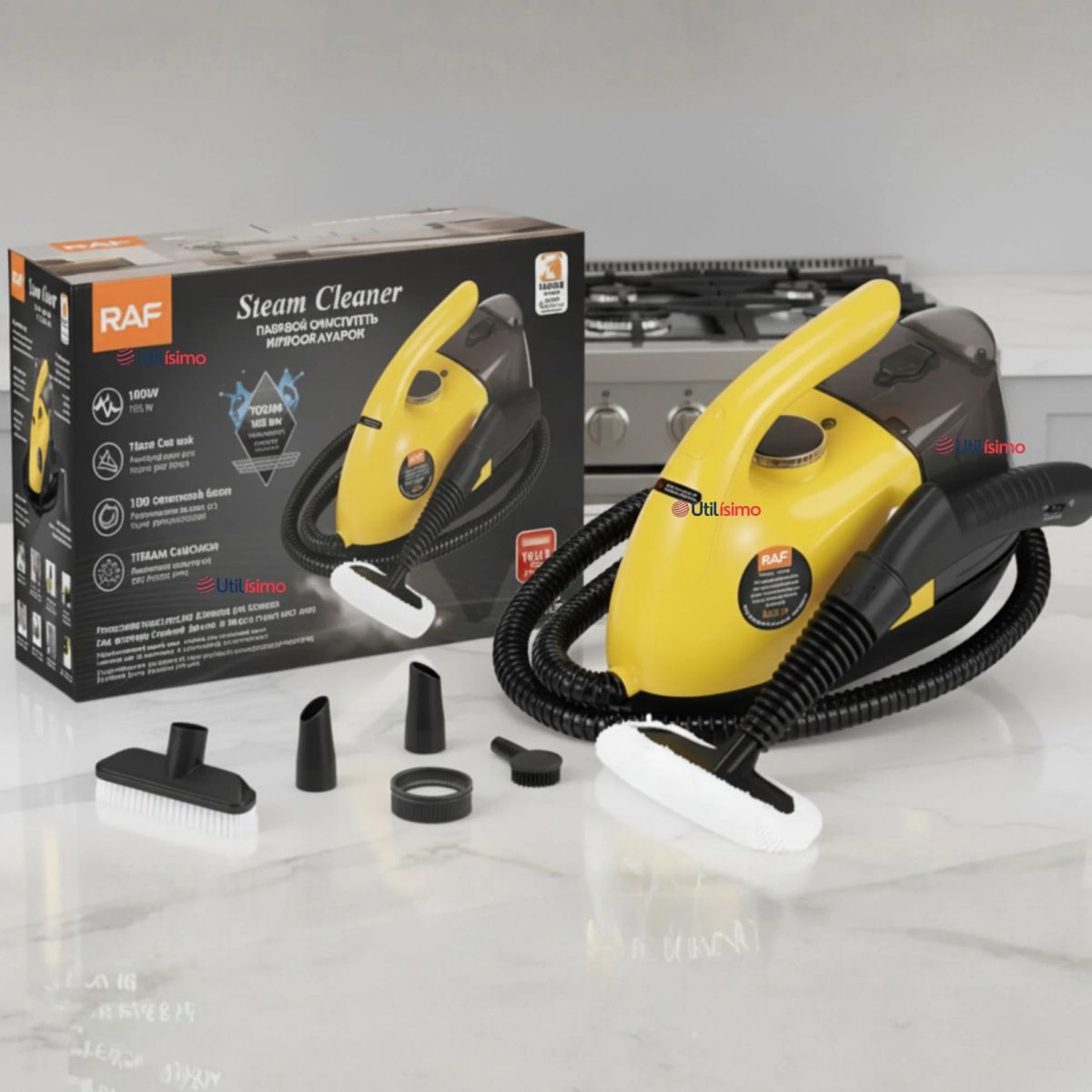 RAF - Limpiador A Vapor Sanitizador Multiuso 1800w Amarillo 1000ml Multifunción 15 En 1