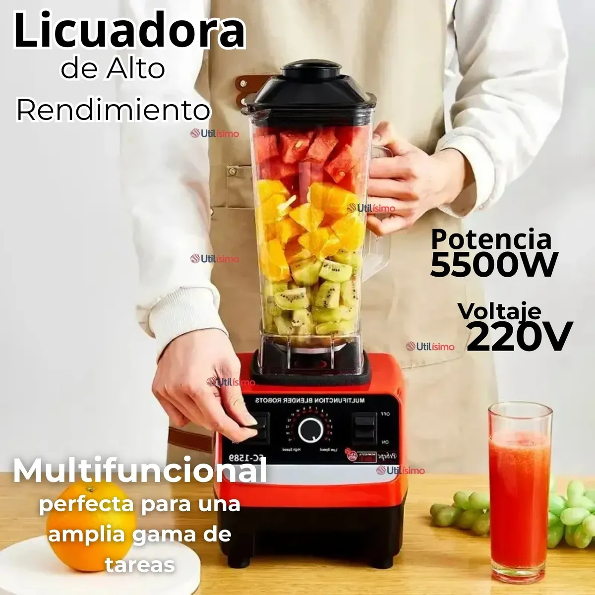 LINE - Licuadora Juguera Multifuncional 5500W Jarra Plástico + Mango Triturador
