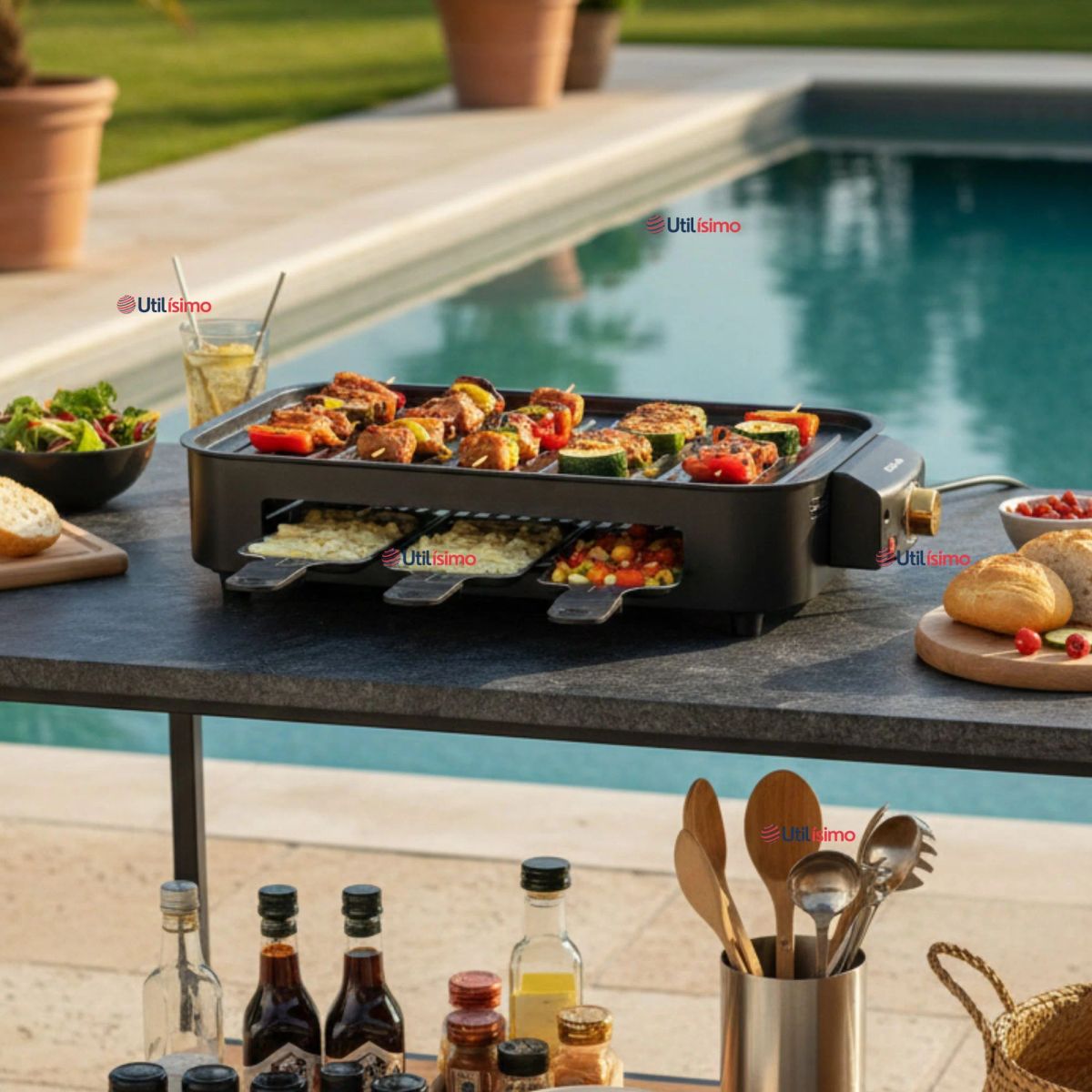 LINE - Parrilla Eléctrica de mesa Raclette 2 En 1 Sin Humo 1500w de Potencia Negra