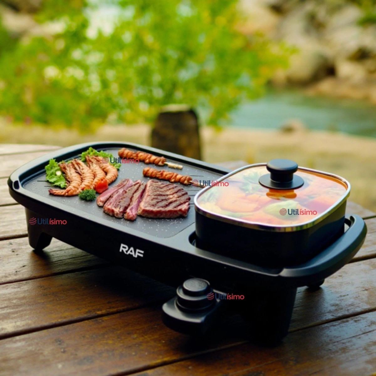 RAF - Plancha Parrillera Asador Eléctrico 2 en 1 Churrasquera 1500W