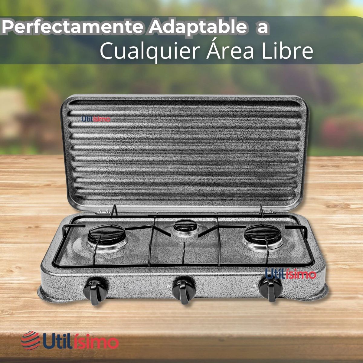 LINE - Cocina Encimera A Gas Licuado 3 Platos + Kit De Instalación Cocinilla Gris