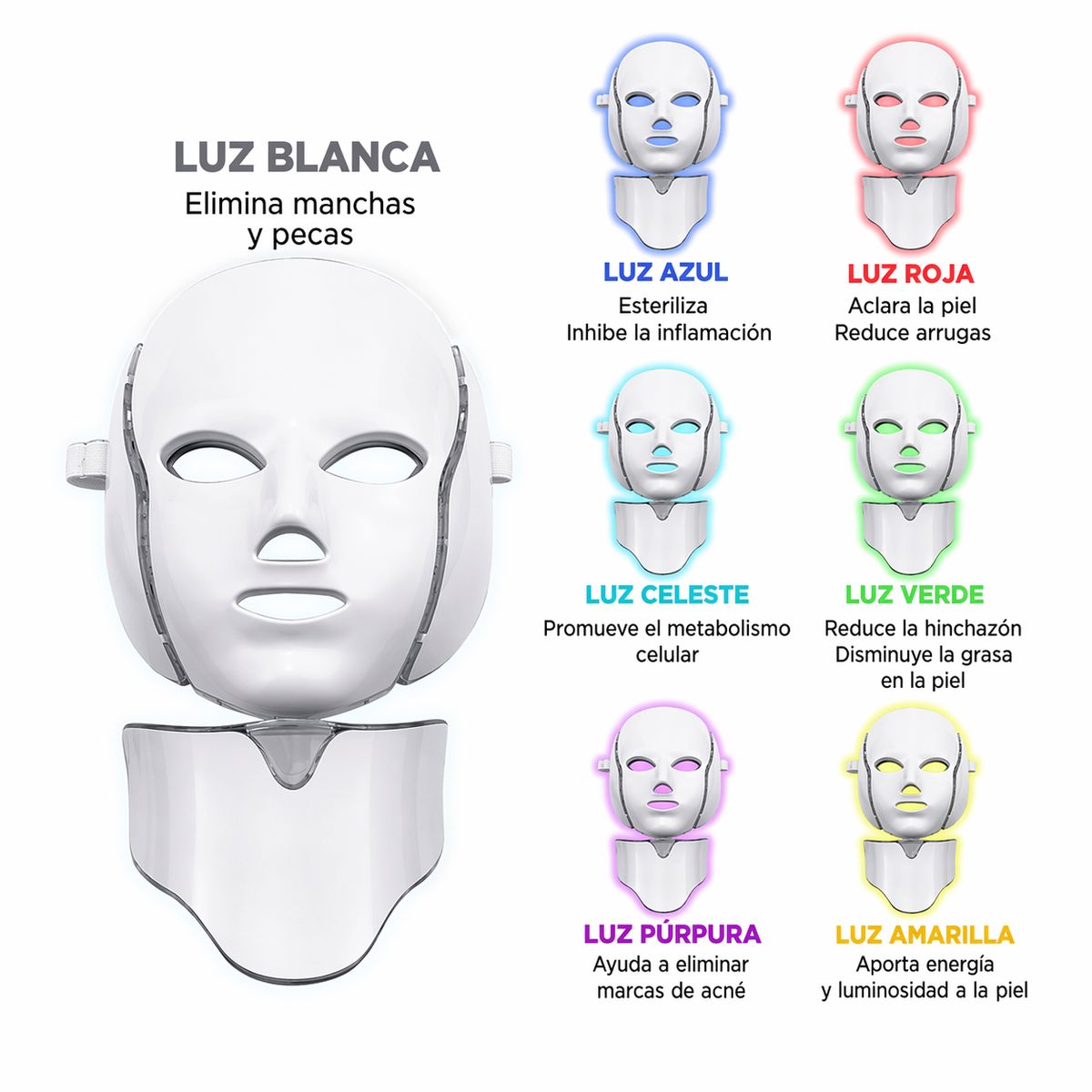 MOVI - Máscara LED Facial y Cuello 7 Colores – Rejuvenece tu Piel en Casa