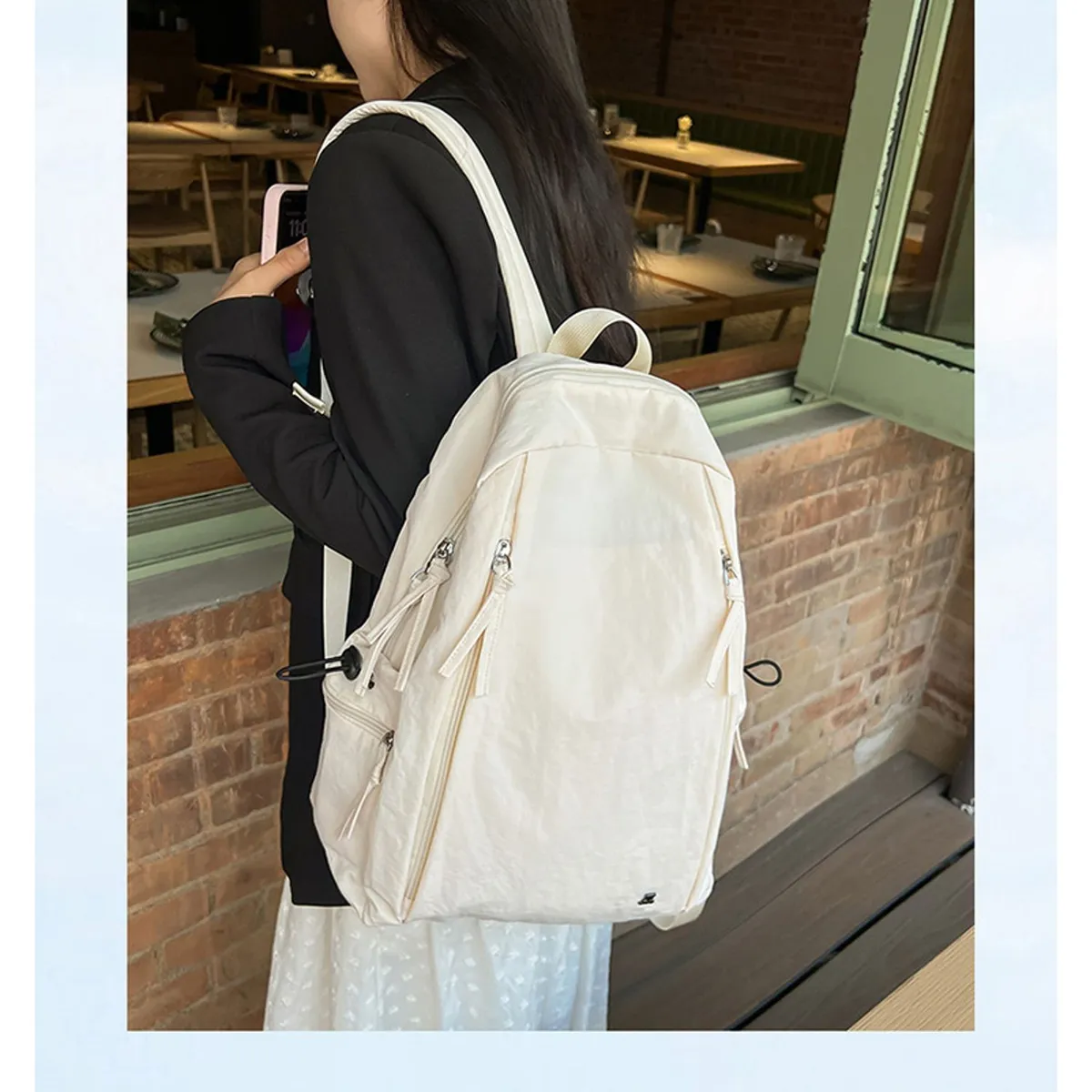 TIOZONEY - Mochila informal de color liso-Blanco
