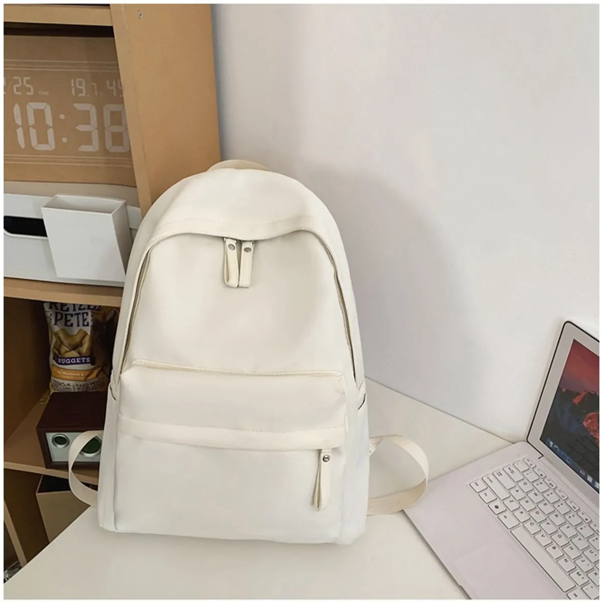 TIOZONEY - Mochila informal de color liso-Blanco