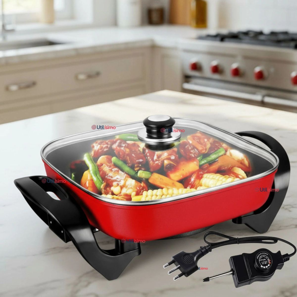 LINE - Sartén Eléctrico Multifuncional 1360W de Potencia Olla Antiadherente