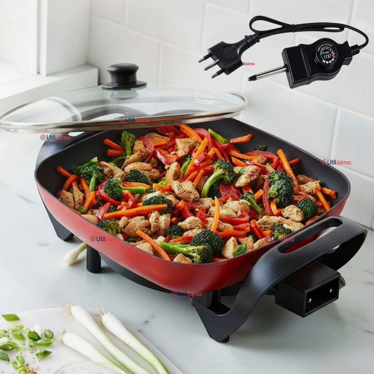LINE - Sartén Eléctrico Multifuncional 1360W de Potencia Olla Antiadherente