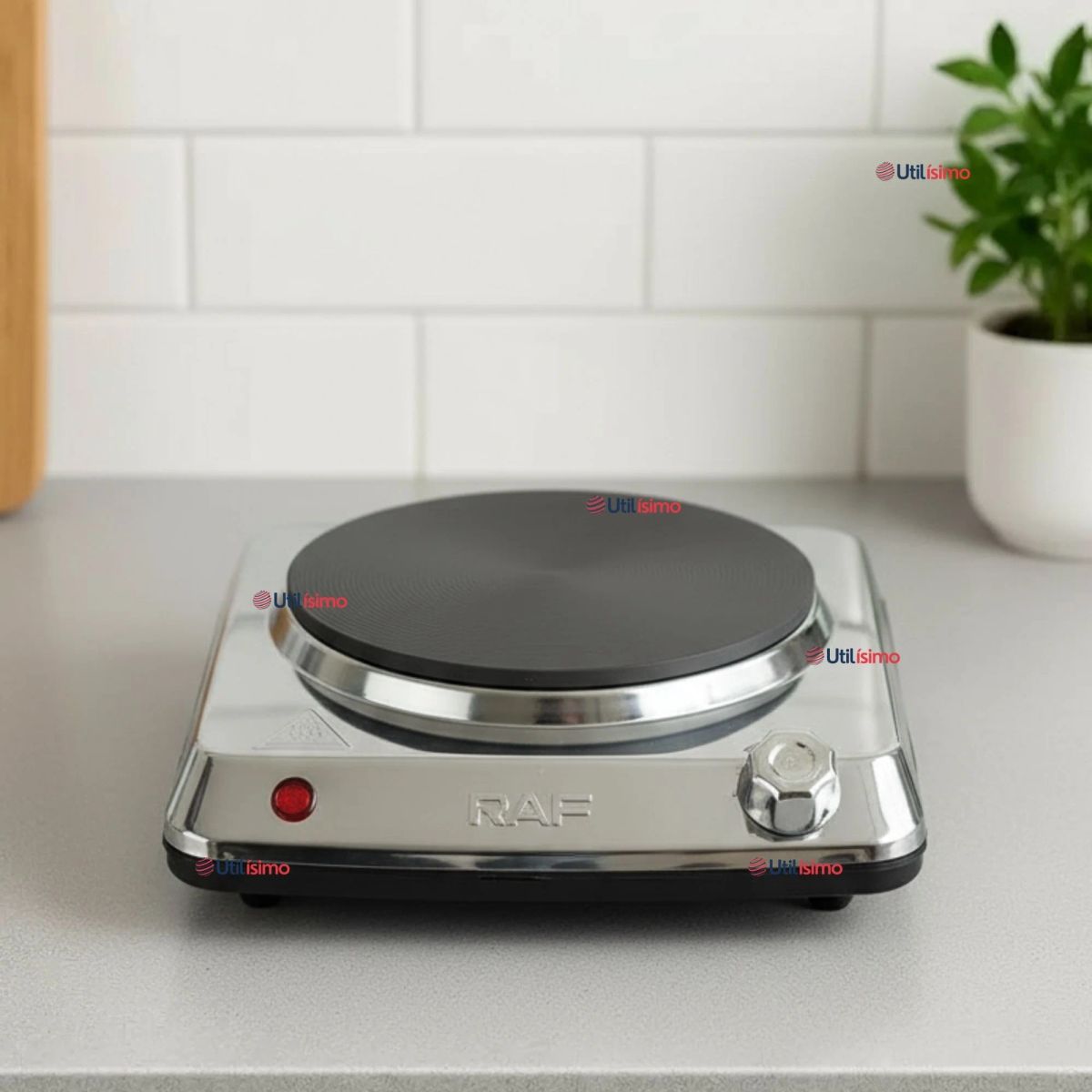 RAF - Cocina Cocinilla Eléctrica 1 Plato Acero Inoxidable Encimera 1000w Plateado