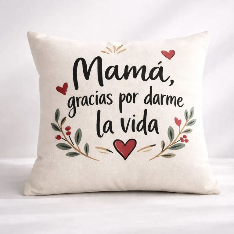 Cojin mama pintado a mano en lona con relleno antialergico 30x30 cm Dia de la madre