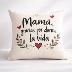 HAOKIDS - Cojín mamá pintado a mano en lona con relleno antialérgico 30x30 cm Día de la madre