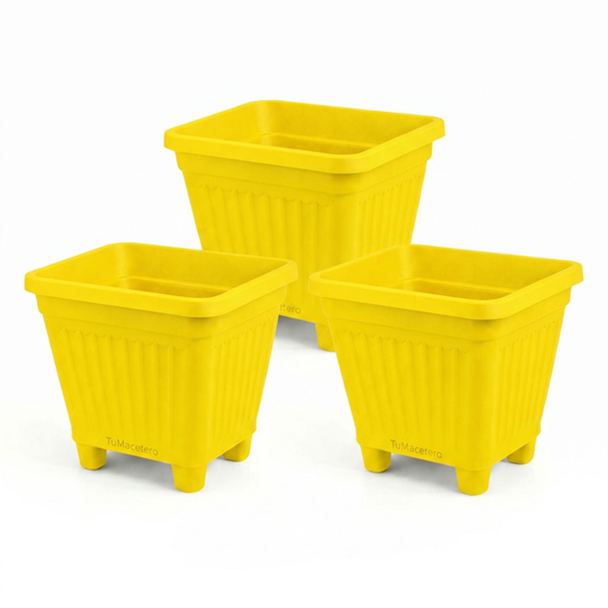GENERICO - Pack 3 Maceteros Plástico Cuadrado Amarillo 22 cm
