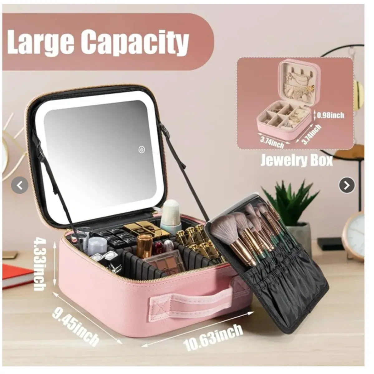GENERICO - Maleta De Maquillaje Con Espejo Luz Led Organizador Cosmetiquero