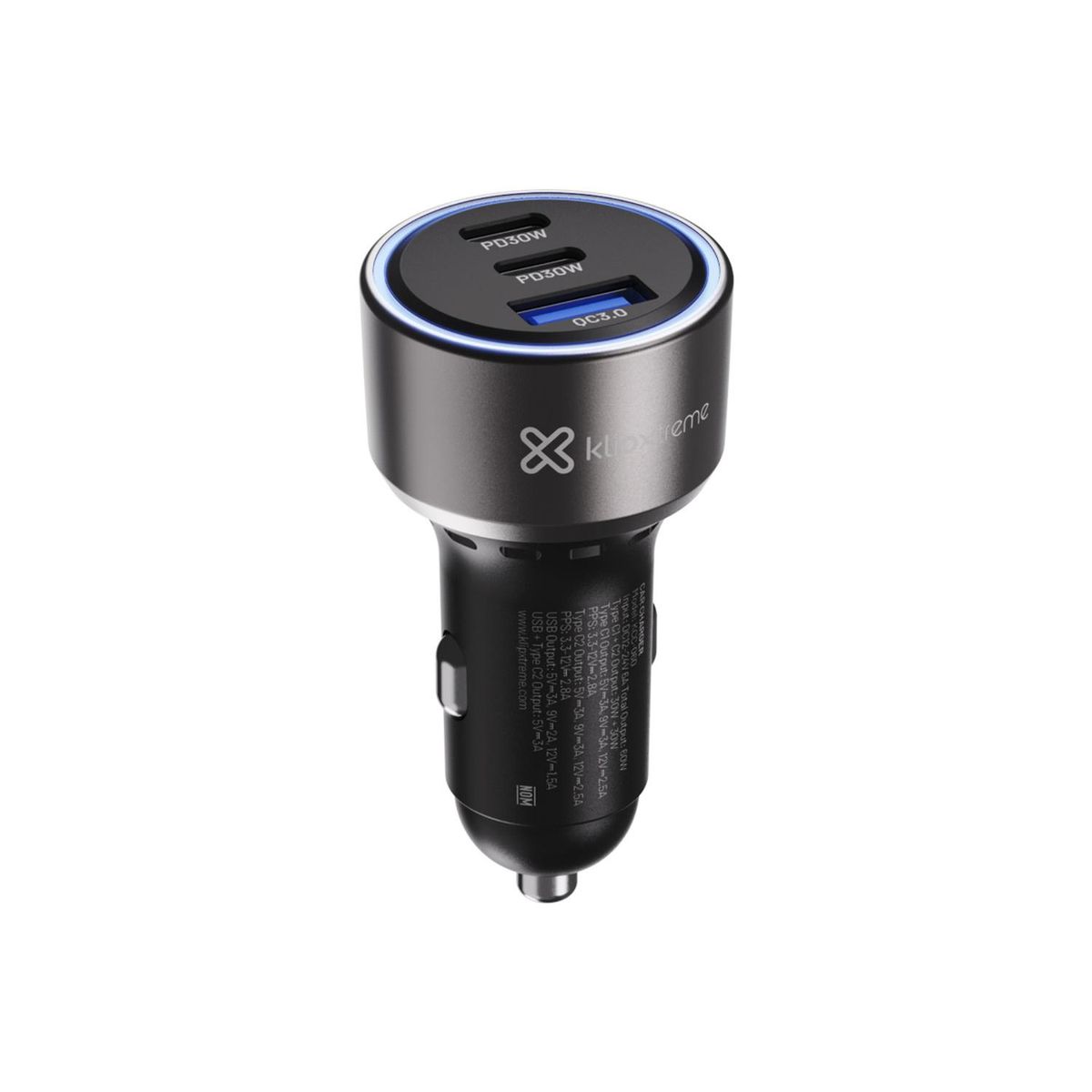 KLIP XTREME - KX Car Charger 60W Max 2xUSB-C PD30W + USB-A QC 3.0