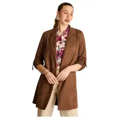 LORENZO DI PONTTI - Chaqueta Suede Mujer Manga Roll Up con Bolsillos Café