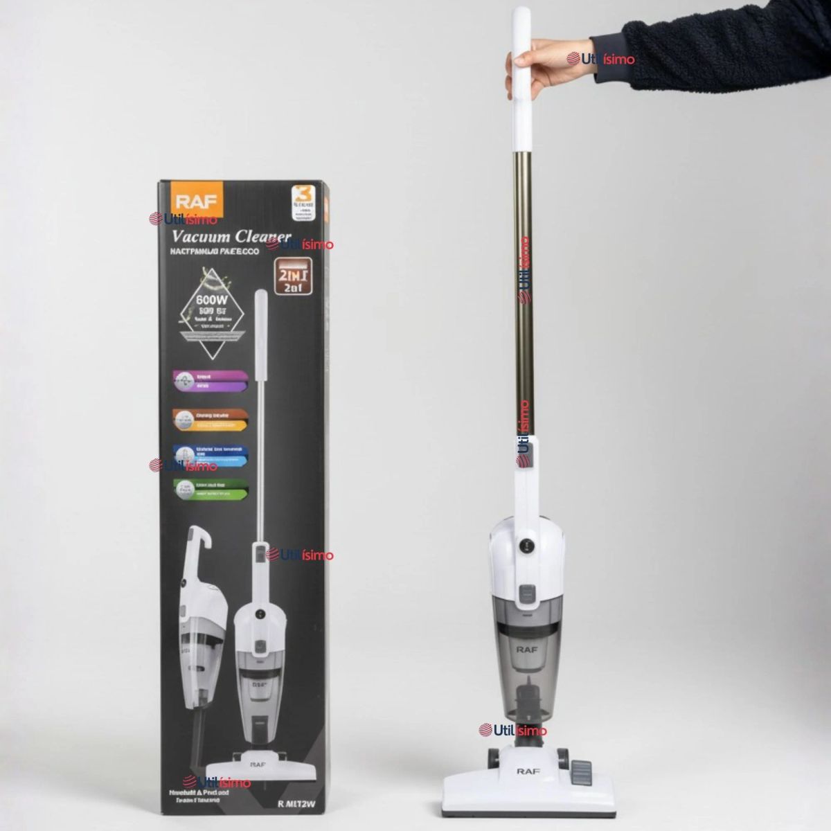 RAF - Aspiradora Vertical 2 en 1 Ciclónica Portátil Alta Potencia 600W 50HZ Filtro Dual