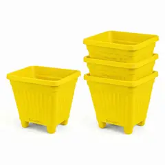 GENERICO - Pack 4 Maceteros Plástico Cuadrado Amarillo 30 cm