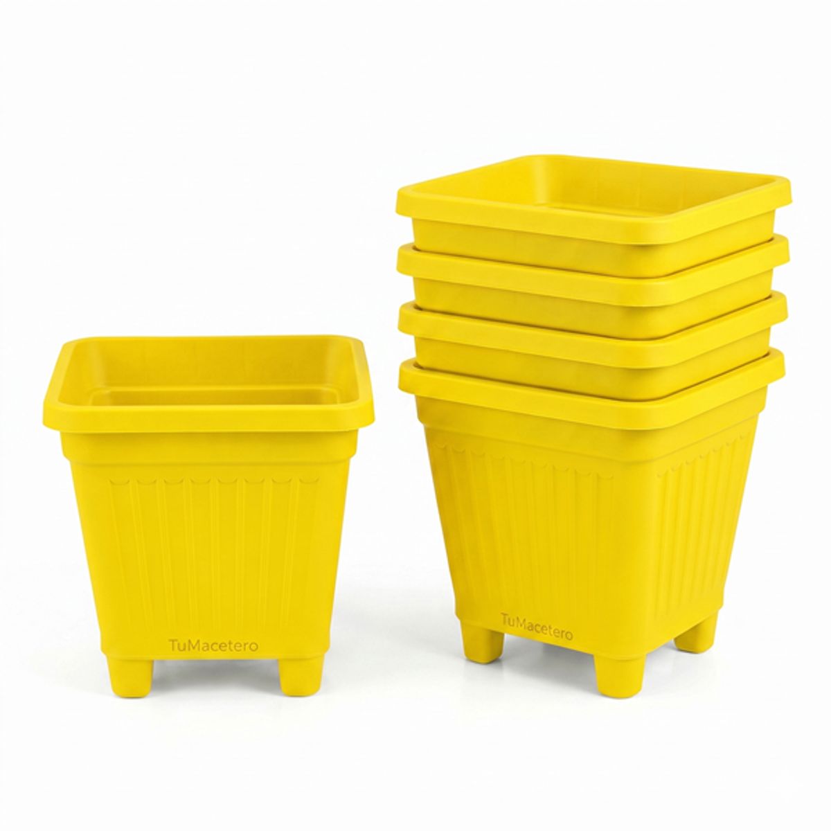 GENERICO - Pack 5 Maceteros Plástico Cuadrado Amarillo 30 cm
