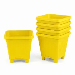 GENERICO - Pack 5 Maceteros Plástico Cuadrado Amarillo 30 cm