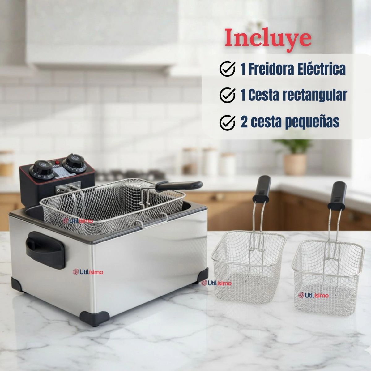 RAF - Freidora Aceite Eléctrica 5 Litros 2000W Acero Inoxidable