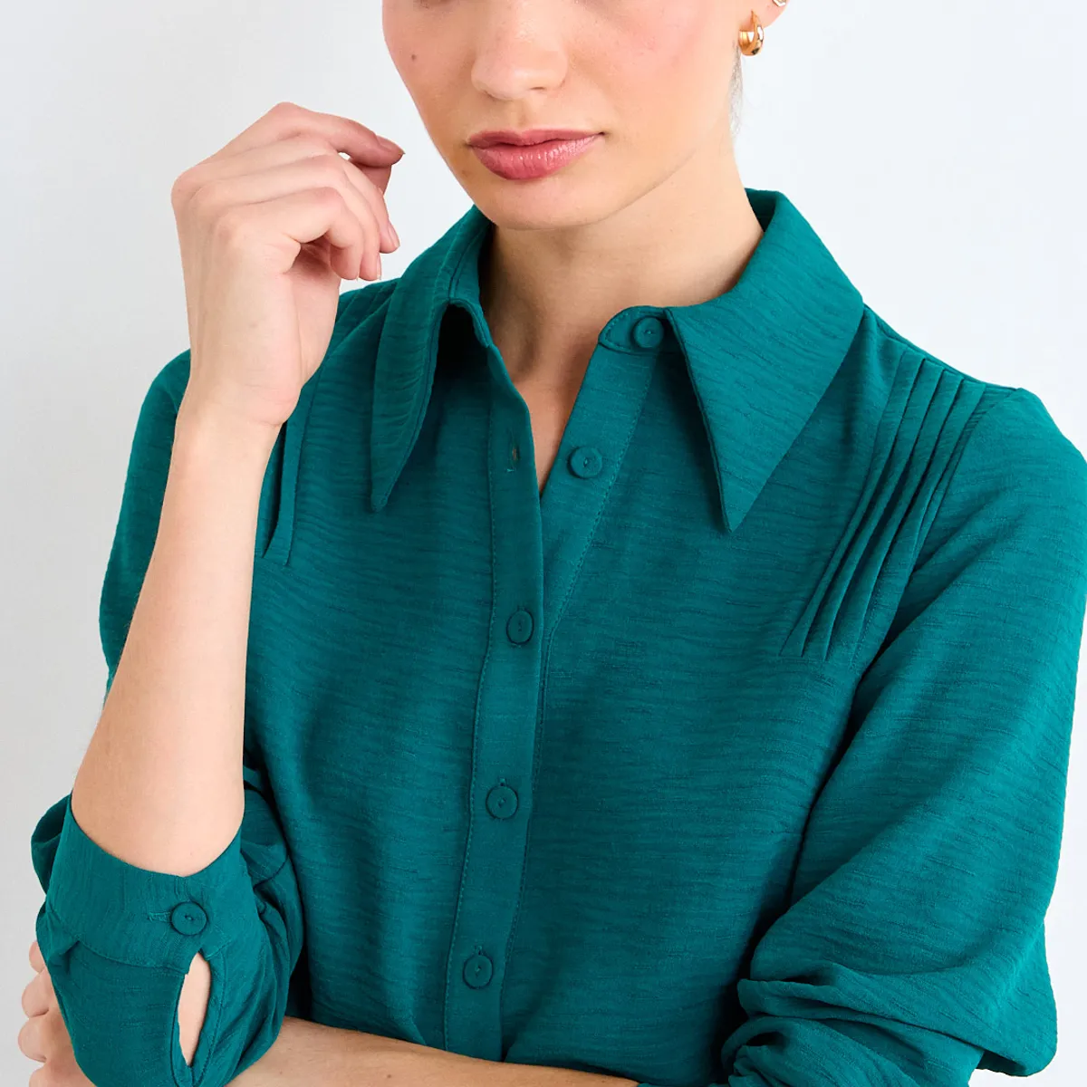 IO - Blusa Lisa Mujer Verde Petróleo Io