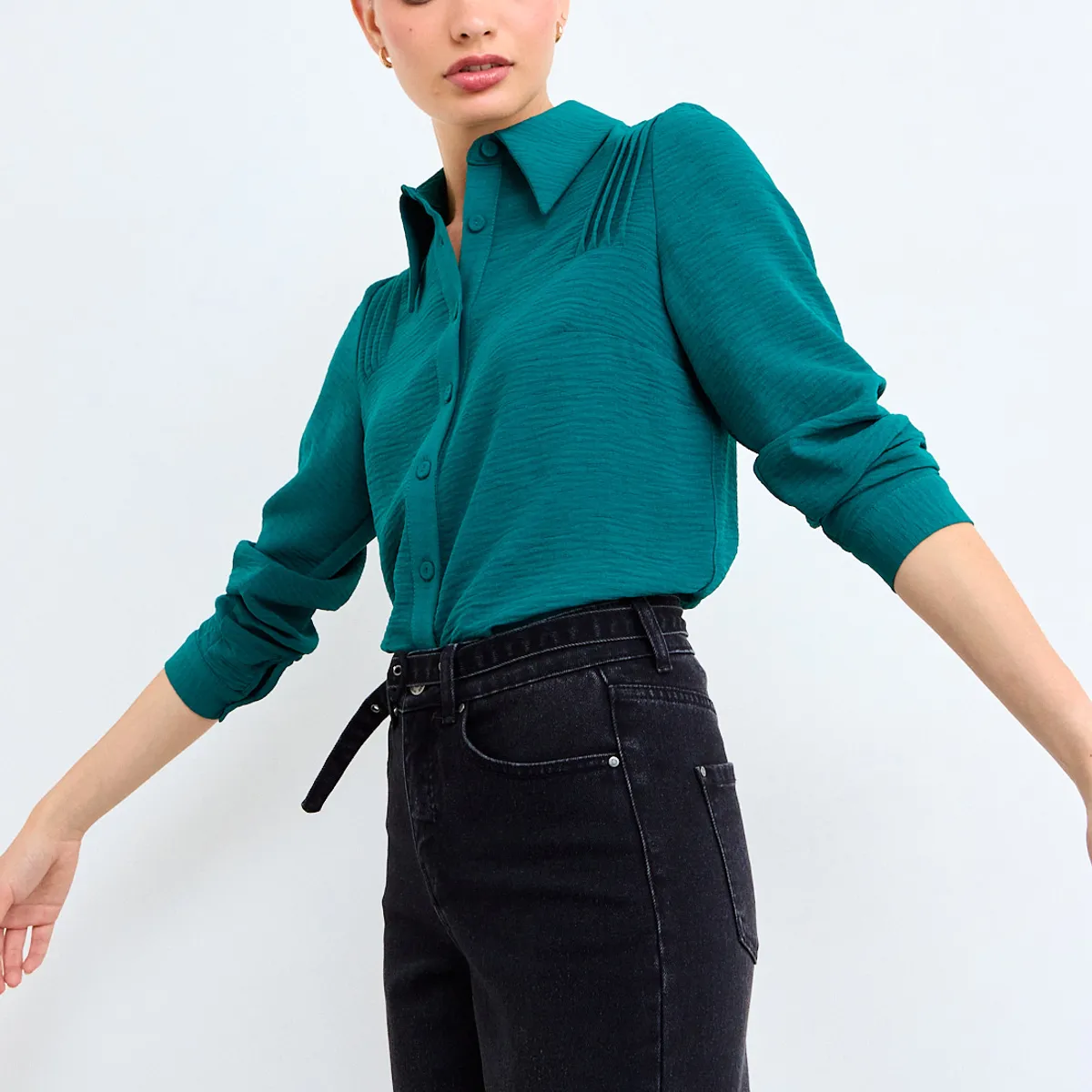 IO - Blusa Lisa Mujer Verde Petróleo Io