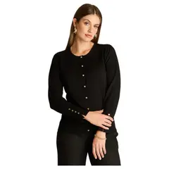 LORENZO DI PONTTI - Cardigan Negro Cuello Redondo con Botones Frontales y en Manga