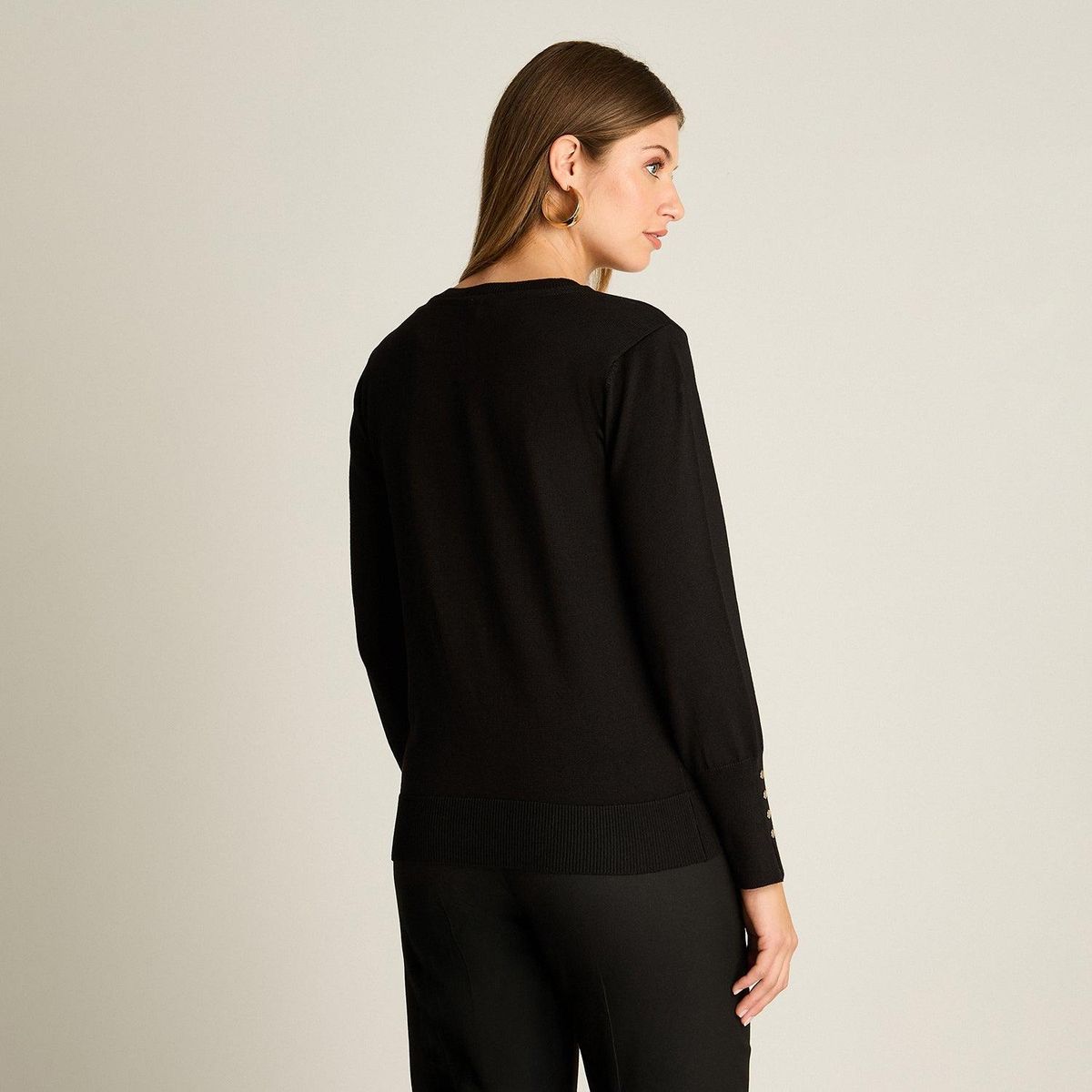 LORENZO DI PONTTI - Cardigan Negro Cuello Redondo con Botones Frontales y en Manga