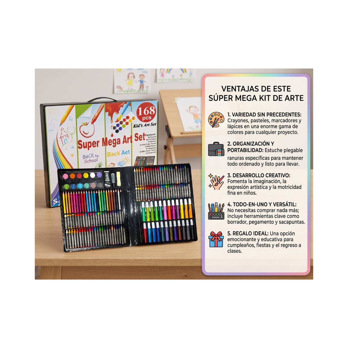 GENERICO - Set De Arte y Pintura Para Niños Maletín 168 Piezas - Kit De Dibujo