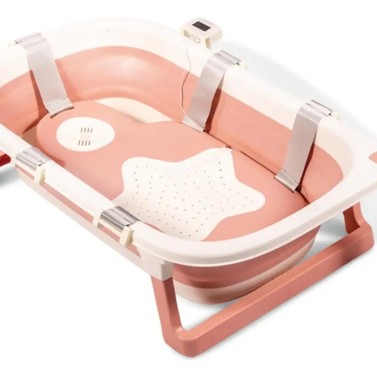 PIKABOO - TINA BAÑO PARA BEBES PLEGABLE CON HAMACA Y TERMOMETRO ROSADA
