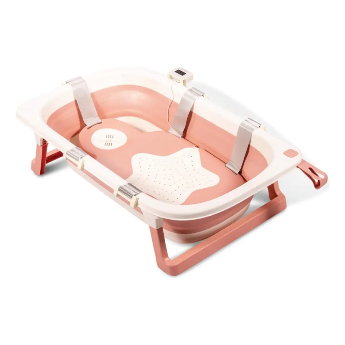 PIKABOO - TINA BAÑO PARA BEBES PLEGABLE CON HAMACA Y TERMOMETRO ROSADA