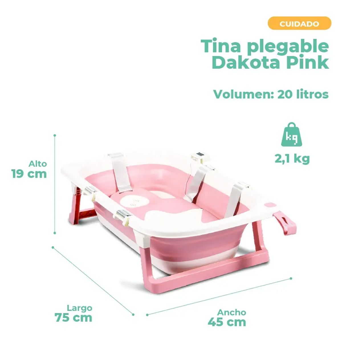 PIKABOO - TINA BAÑO PARA BEBES PLEGABLE CON HAMACA Y TERMOMETRO ROSADA