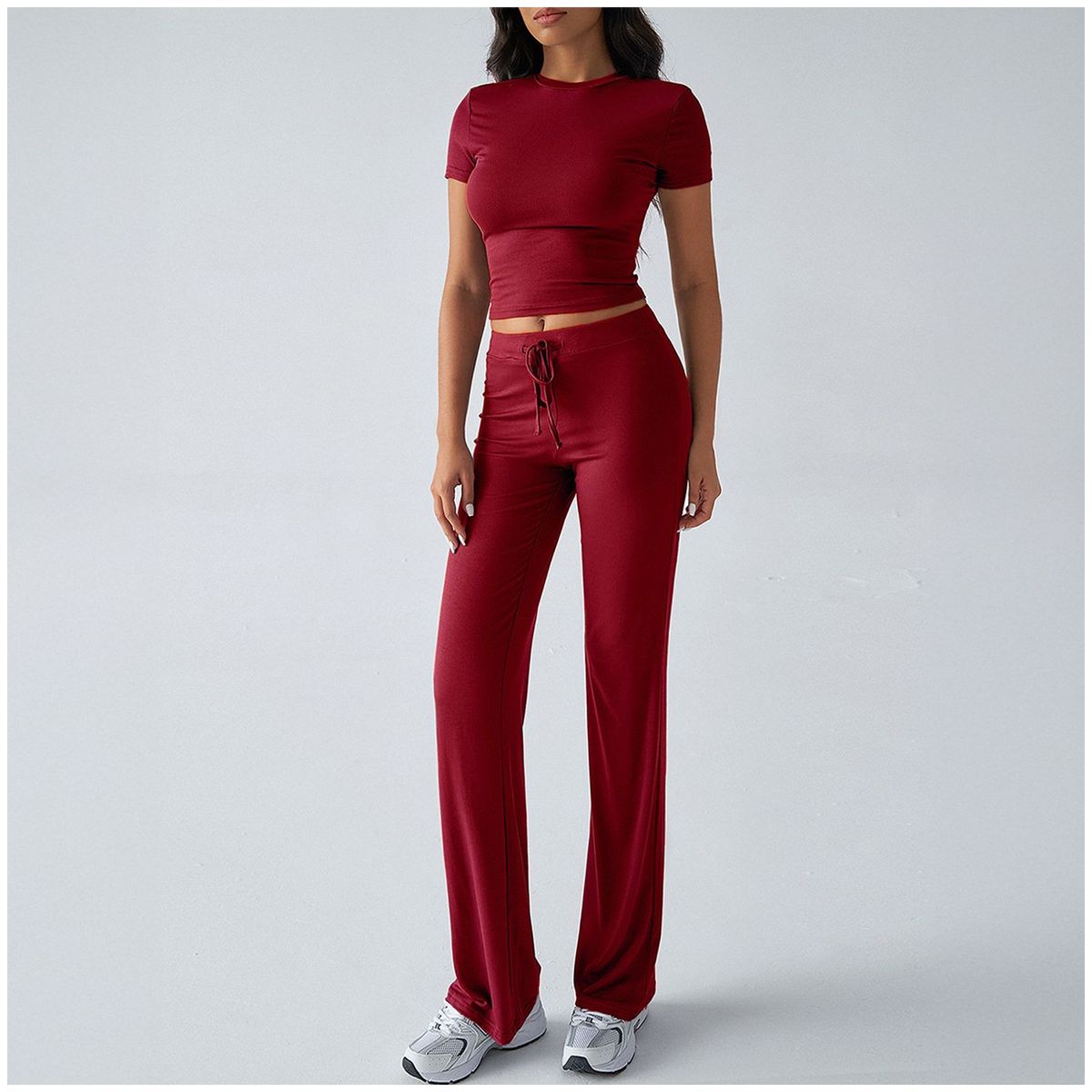 TIOZONEY - Conjunto deportivo para mujer-Rojo