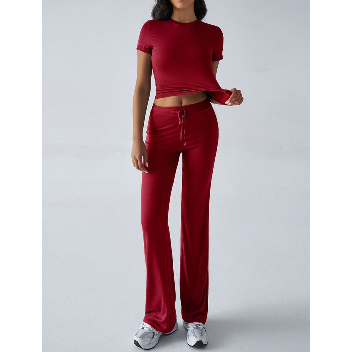 TIOZONEY - Conjunto deportivo para mujer-Rojo