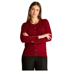 LORENZO DI PONTTI - Cardigan Rojo Cuello Redondo con Botones Frontales y en Manga