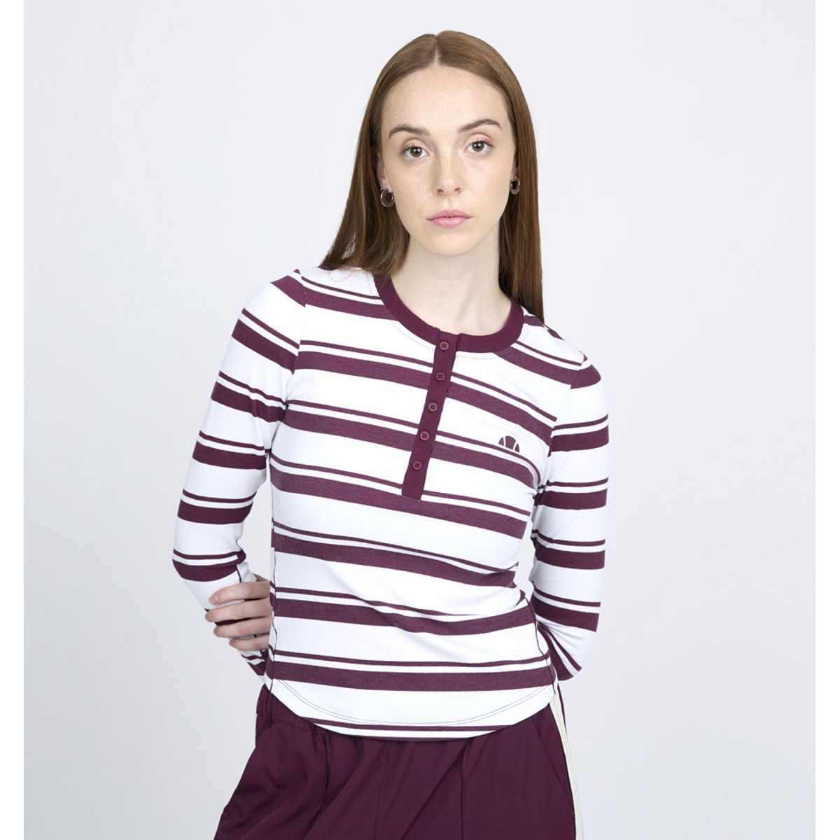 ELLESSE - POLERA MUJER ELLESSE LORENA BURGANDY/BLANCO