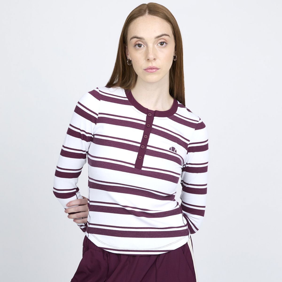 ELLESSE - POLERA MUJER ELLESSE LORENA BURGANDY/BLANCO