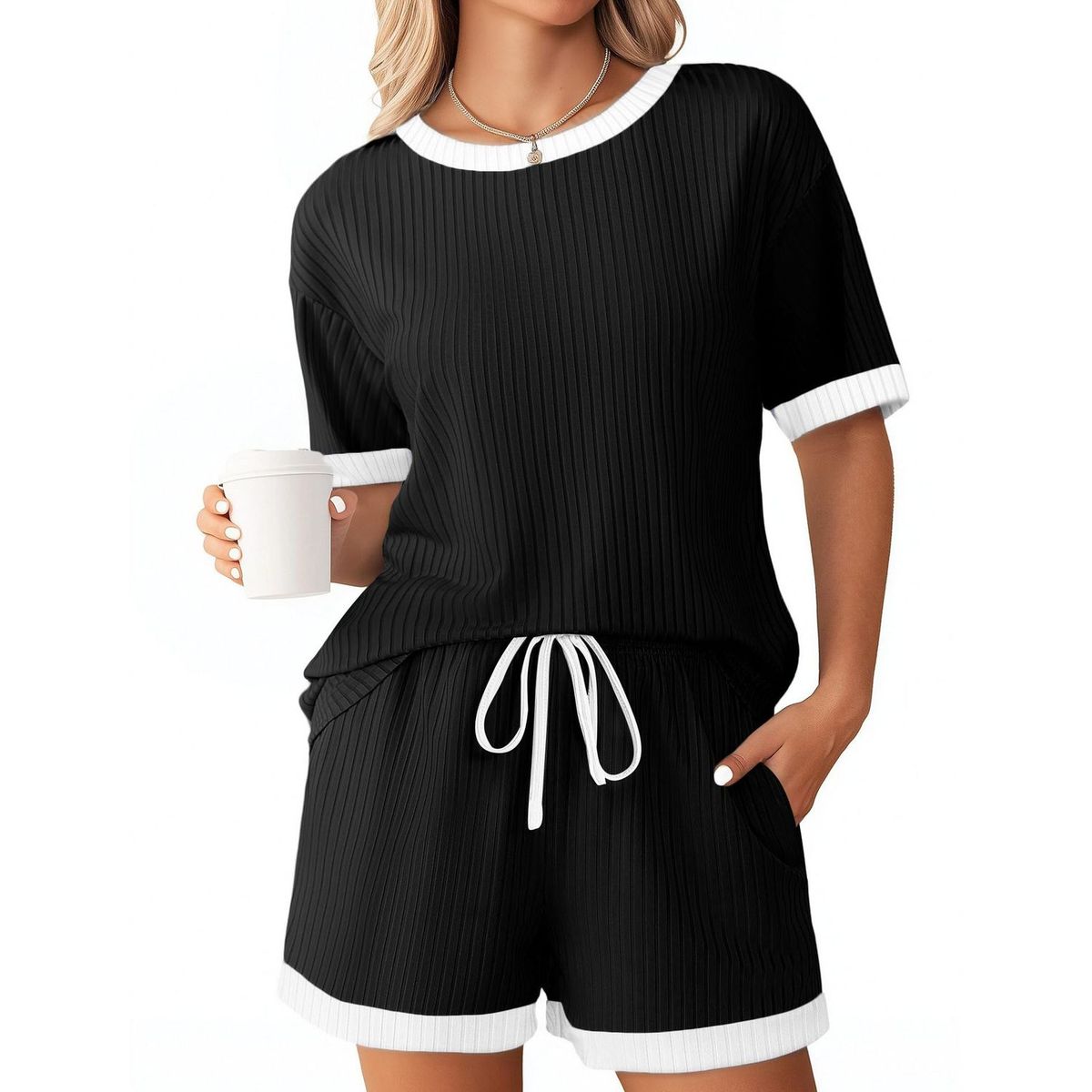 TIOZONEY - Conjuntos de ropa de mujer-Negro