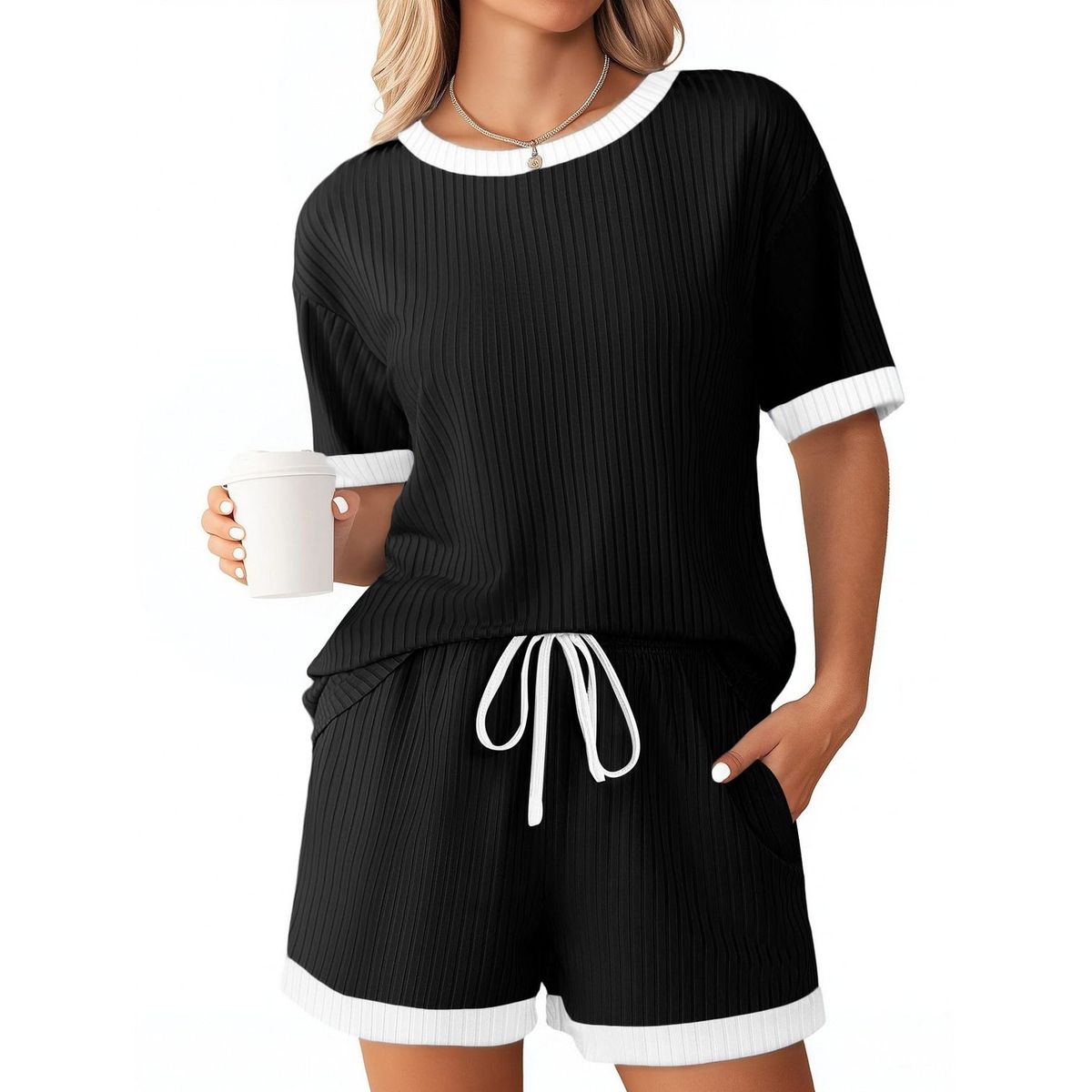 TIOZONEY - Conjuntos de ropa de mujer-Negro