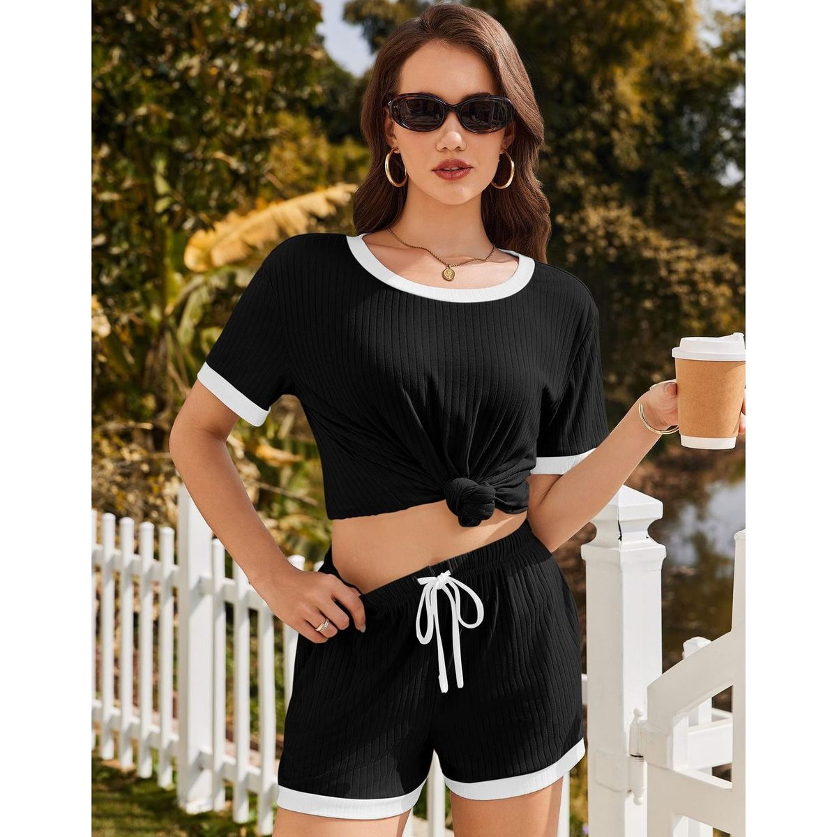 TIOZONEY - Conjuntos de ropa de mujer-Negro