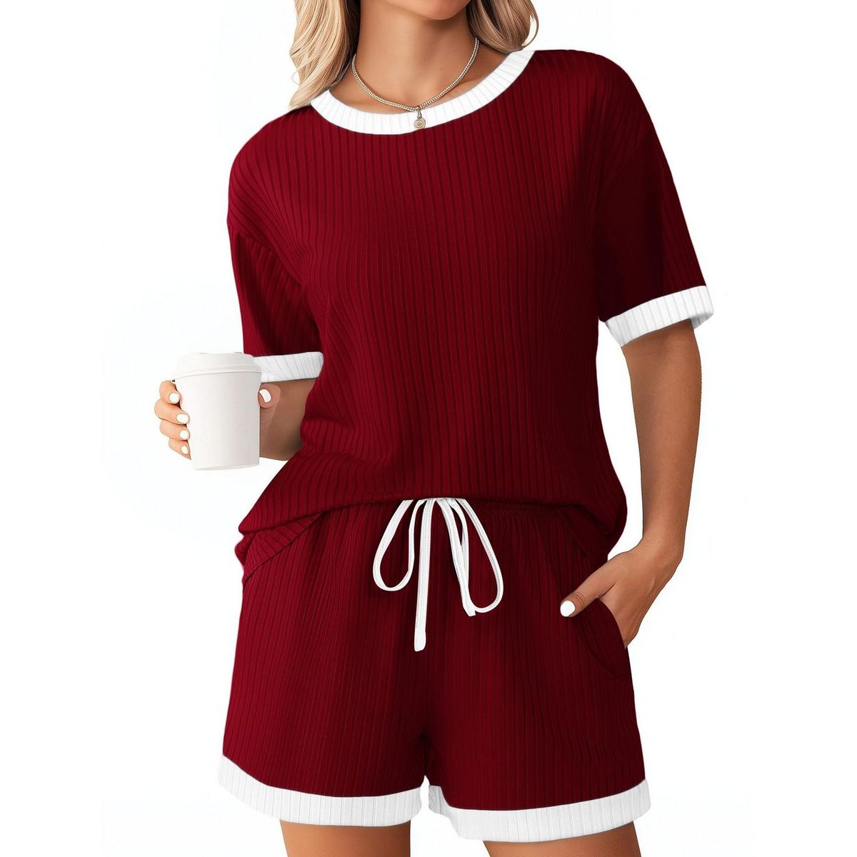 TIOZONEY - Conjuntos de ropa de mujer-Rojo