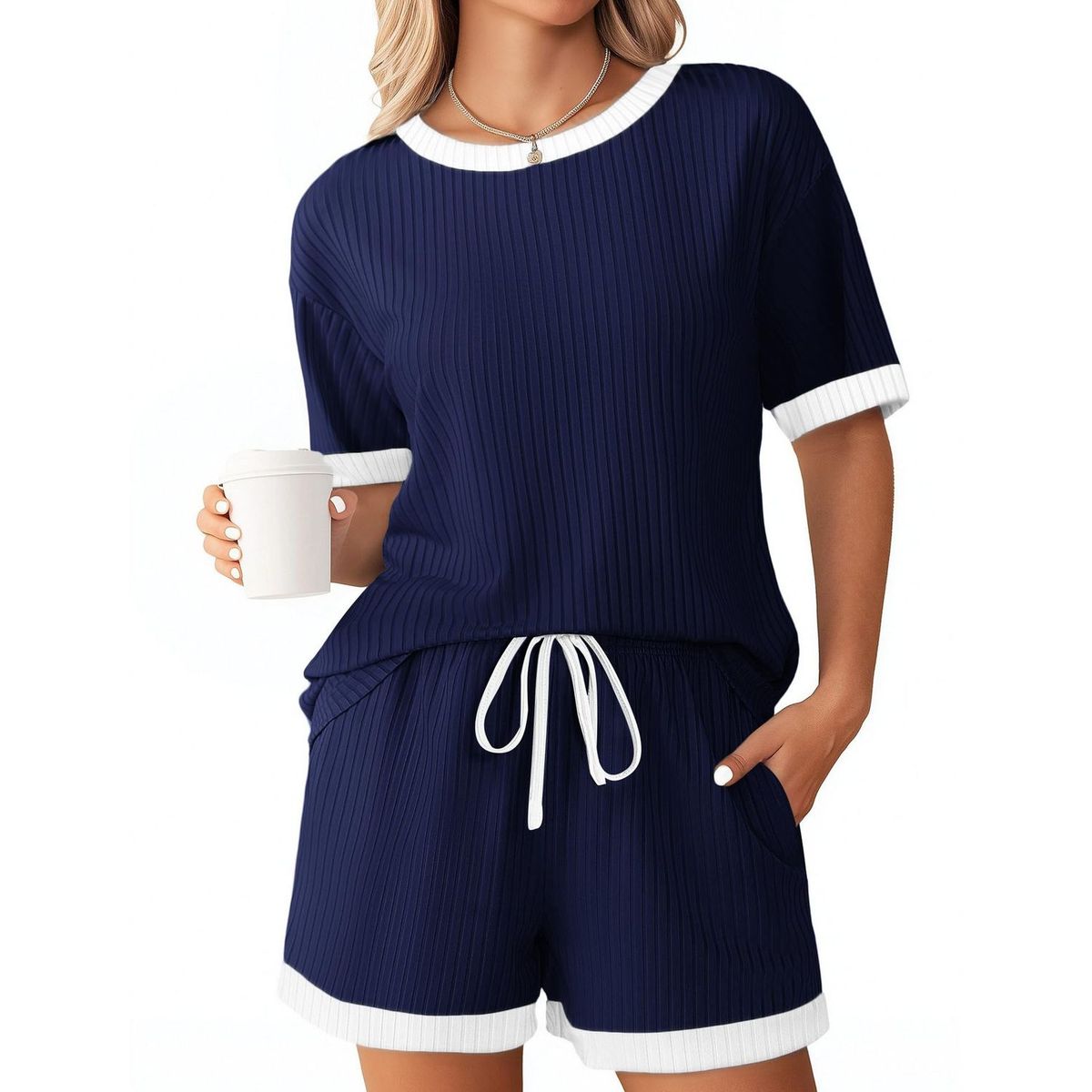 TIOZONEY - Conjuntos de ropa de mujer-Azul