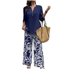 TIOZONEY - Conjunto informal para mujer-Azul