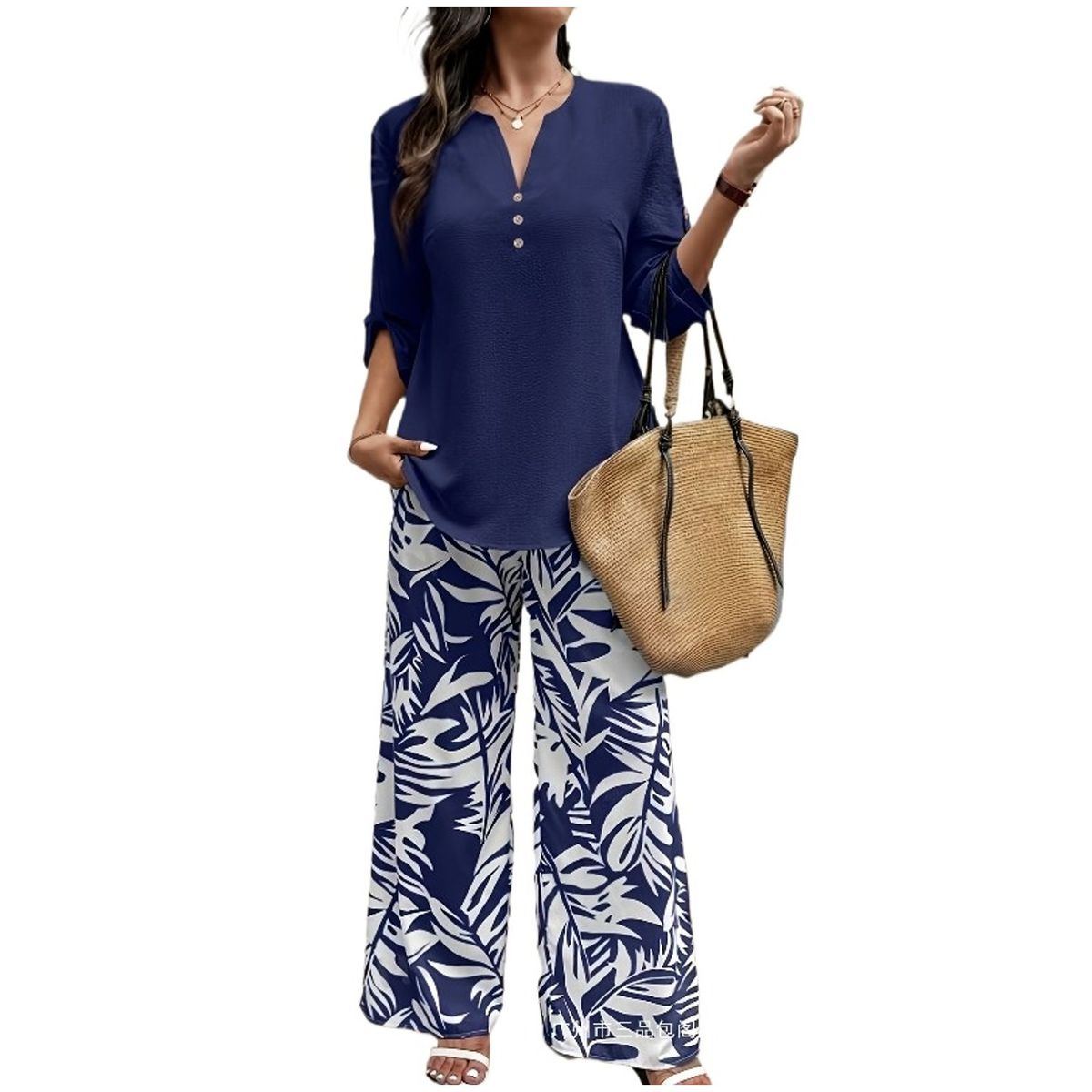 TIOZONEY - Conjunto informal para mujer-Azul