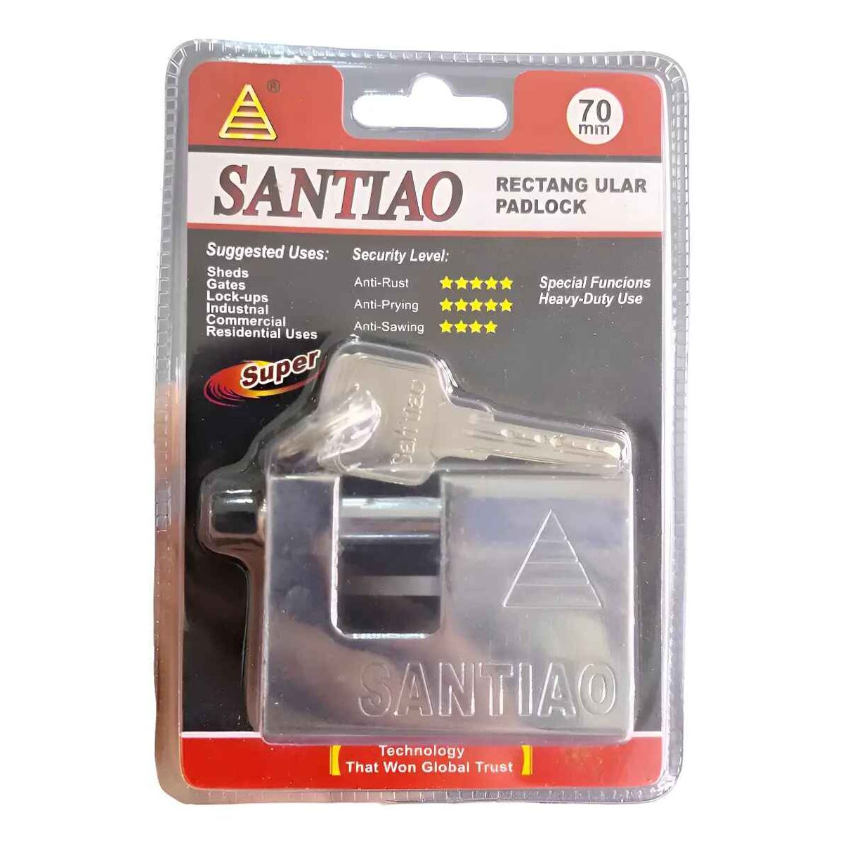 GENERICO - Candado De Seguridad + 3 Llaves Anti Napoleón 70mm anti robo