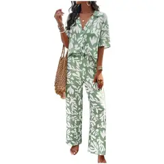 TIOZONEY - Conjunto estampado de manga corta-Verde