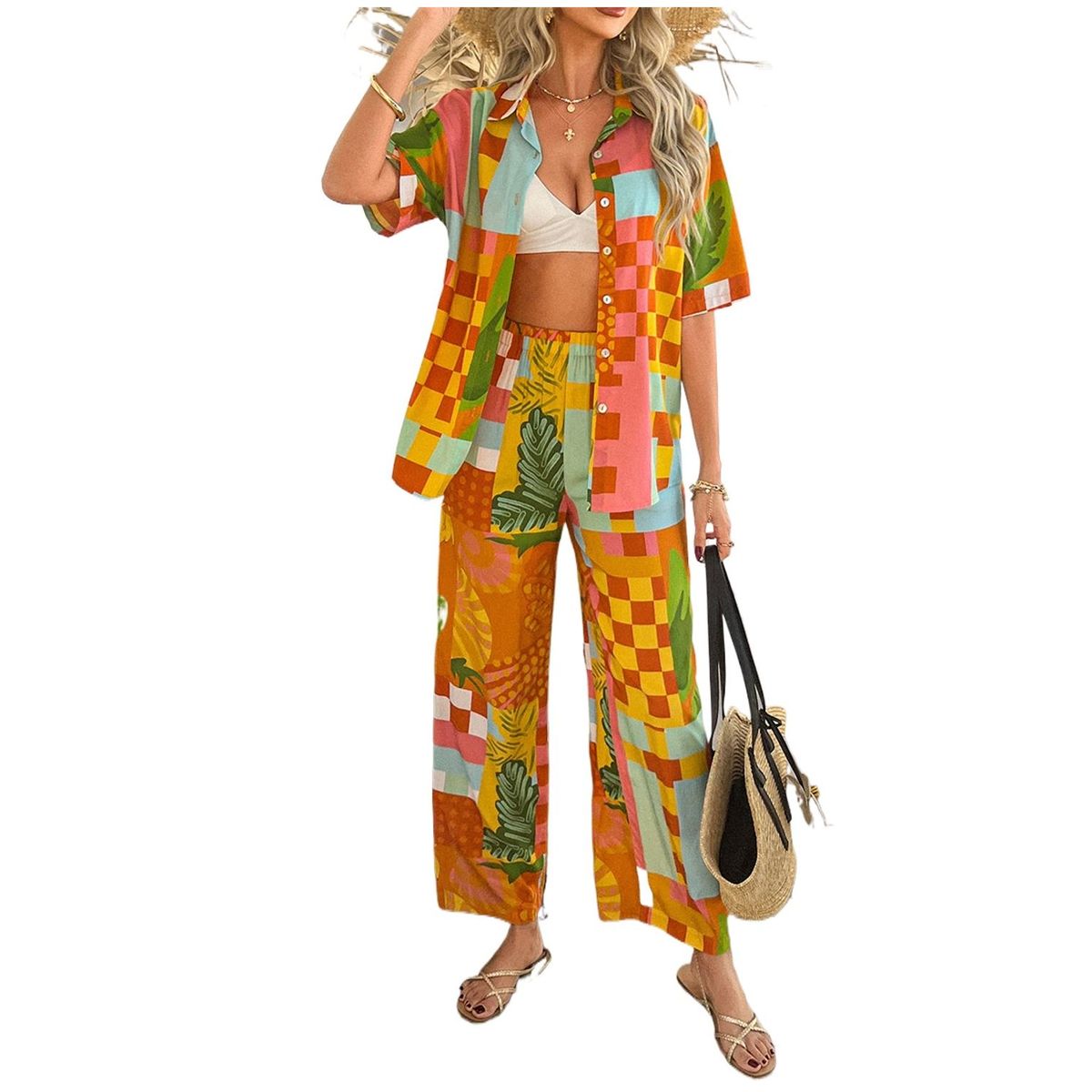 TIOZONEY - Conjunto de estilo bohemio para mujer-Naranja