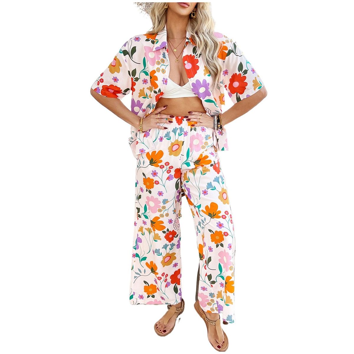 TIOZONEY - Conjunto de estilo bohemio para mujer-Blanco