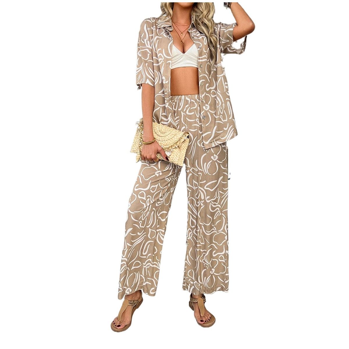 TIOZONEY - Conjunto de estilo bohemio para mujer-Café