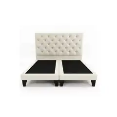 GENERICO - Cama 2 plaza base dividida respaldo capitone felpa beige