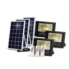 TASBEL - Pack 3 Focos Solares LED 100W Exterior Panel Solar Control Remoto IP67 Negro Luz Blanco Frio