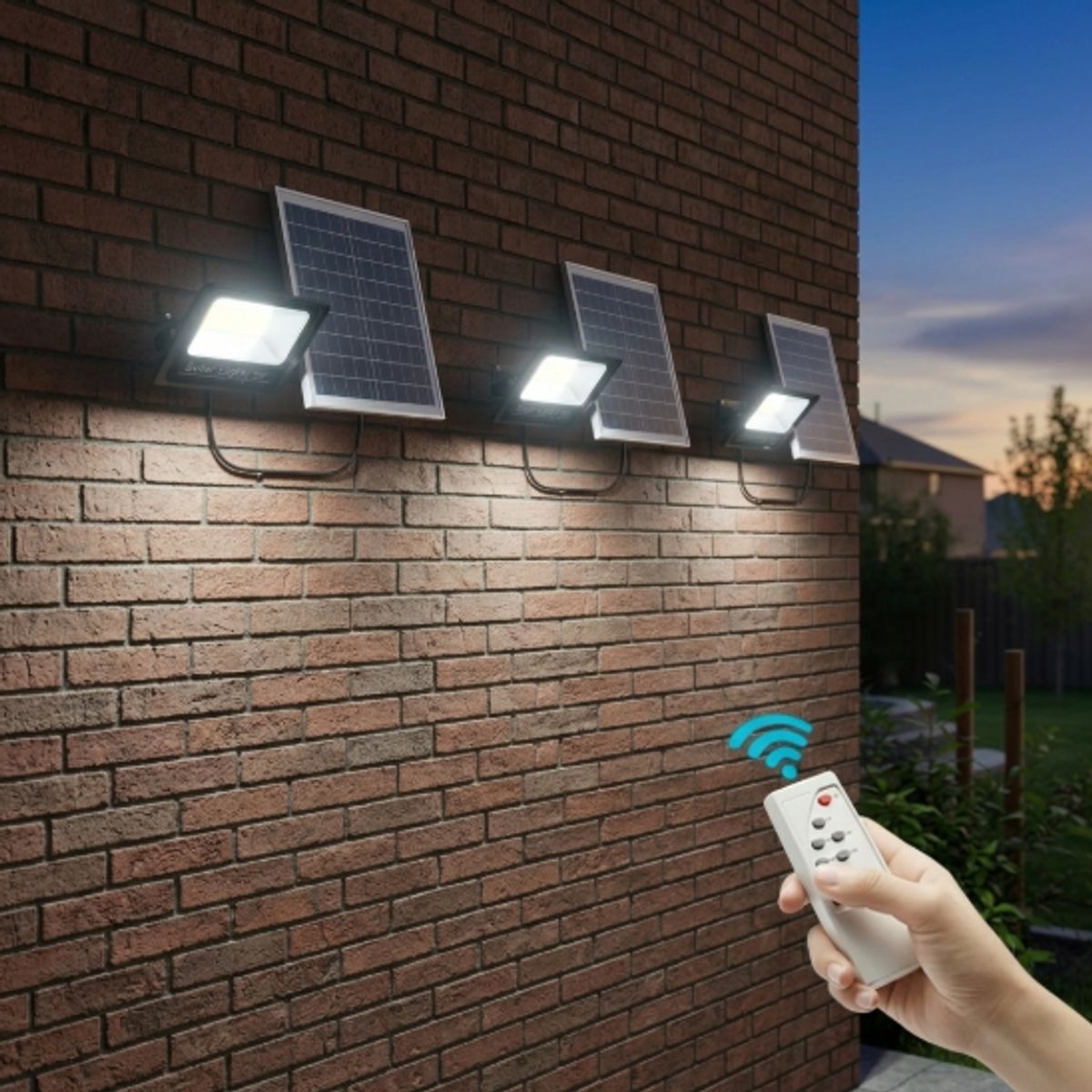 TASBEL - Pack 3 Focos Solares LED 100W Exterior Panel Solar Control Remoto IP67 Negro Luz Blanco Frio Tasbel